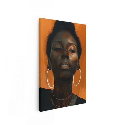 Canvas schilderij vooraanzicht Zwarte Vrouw met Oorringen