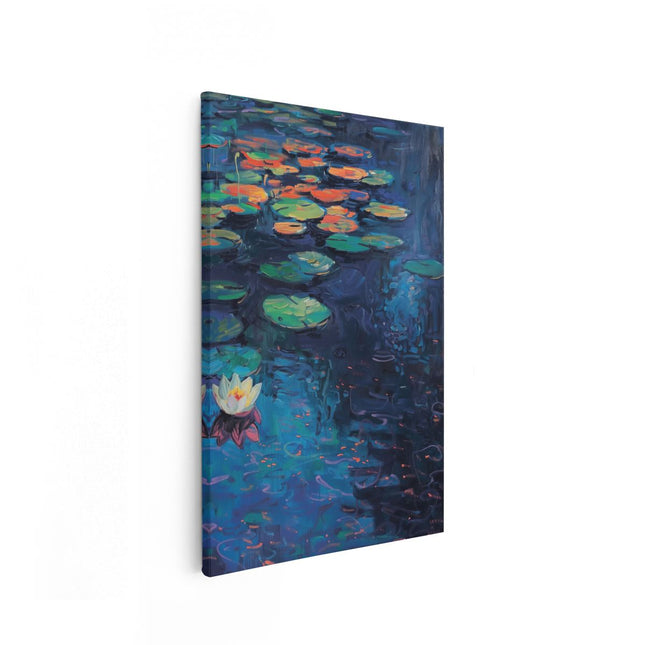 Canvas schilderij vooraanzicht Kunstwerk van Waterlelies in een Vijver