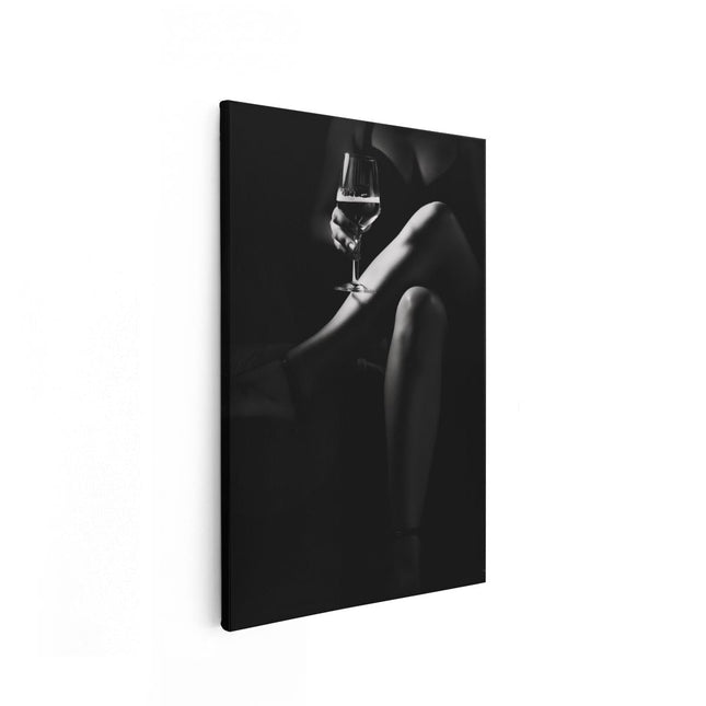 Canvas schilderij vooraanzicht Silhouet van een Vrouw met een Glas Wijn