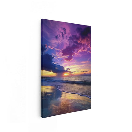 Canvas schilderij vooraanzicht Kleurrijke Zonsondergang op een Strand