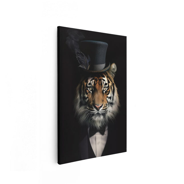 Canvas schilderij vooraanzicht Tijger in Hoge Hoed
