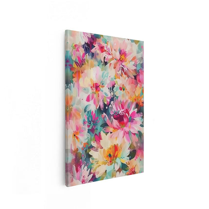 Canvas schilderij vooraanzicht Kleurrijke Bloemen op een Witte Achtergrond