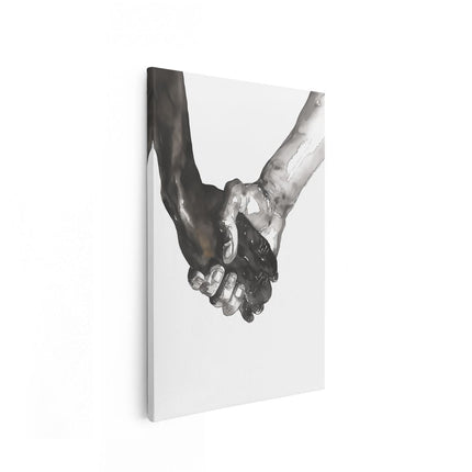 Canvas schilderij vooraanzicht Zwart Wit Tekening van Twee Mensen die Elkaar de Hand Schudden