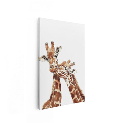 Canvas schilderij vooraanzicht Twee Giraffen die Elkaar Knuffelen