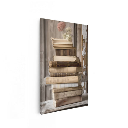 Canvas schilderij vooraanzicht Stapel Boeken op een Tafel