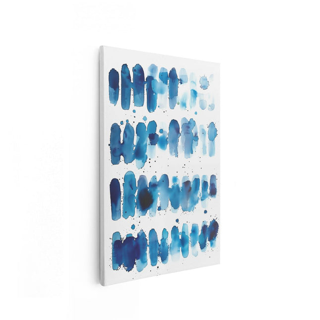 Canvas schilderij vooraanzicht Blauwe Inktspatten op een Witte Achtergrond