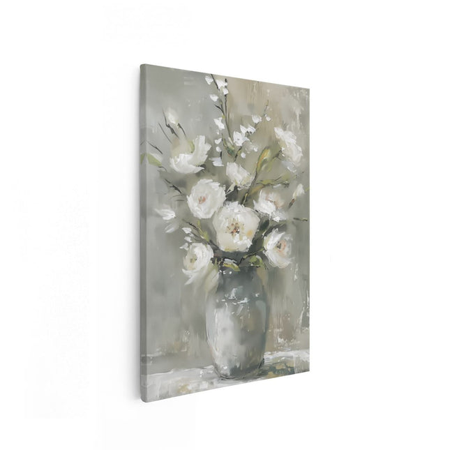 Canvas schilderij vooraanzicht Witte Bloemen in een Vaas