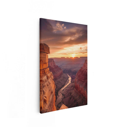 Canvas schilderij vooraanzicht De Zon gaat onder boven de Grand Canyon