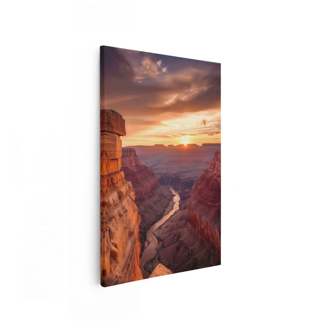 Canvas schilderij vooraanzicht De Zon gaat onder boven de Grand Canyon