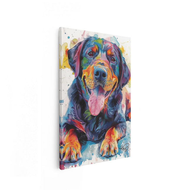 Canvas schilderij vooraanzicht Kleurrijk Kunstwerk van een Rottweilerhond