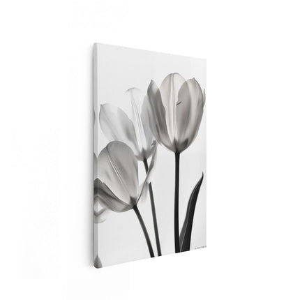 Canvas schilderij vooraanzicht Drie Tulpen in Zwart en Wit