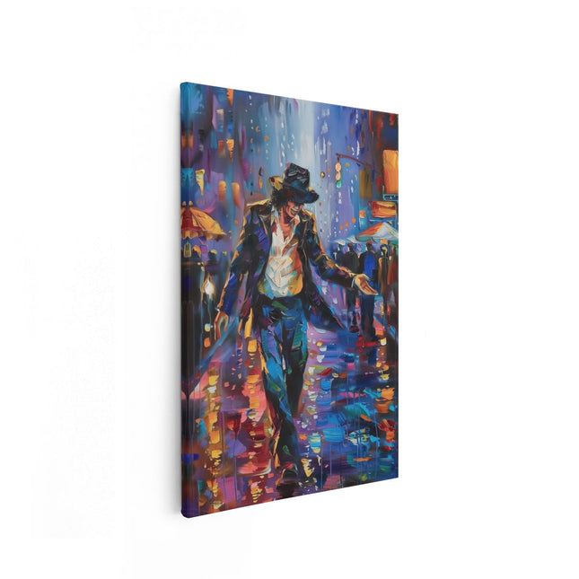 Canvas schilderij vooraanzicht Kunstwerk van Michael Jackson die Danst in de Regen