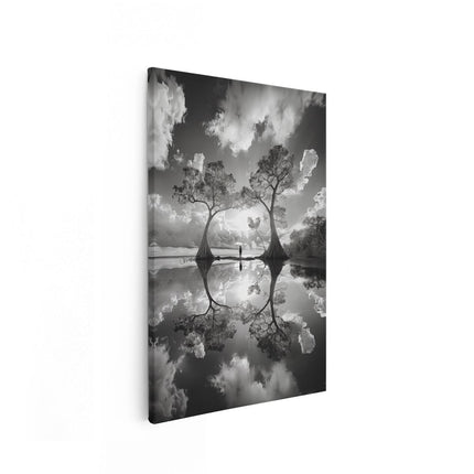 Canvas schilderij vooraanzicht De Bomen Worden Weerspiegeld in het Water