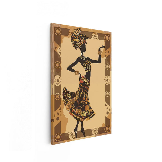 Canvas schilderij vooraanzicht Vrouw in een Afrikaanse Jurk Danst in een Frame