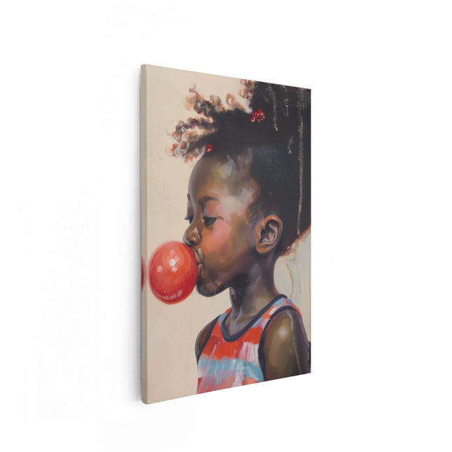 Canvas schilderij vooraanzicht Klein Meisje Blaast een Kauwgom