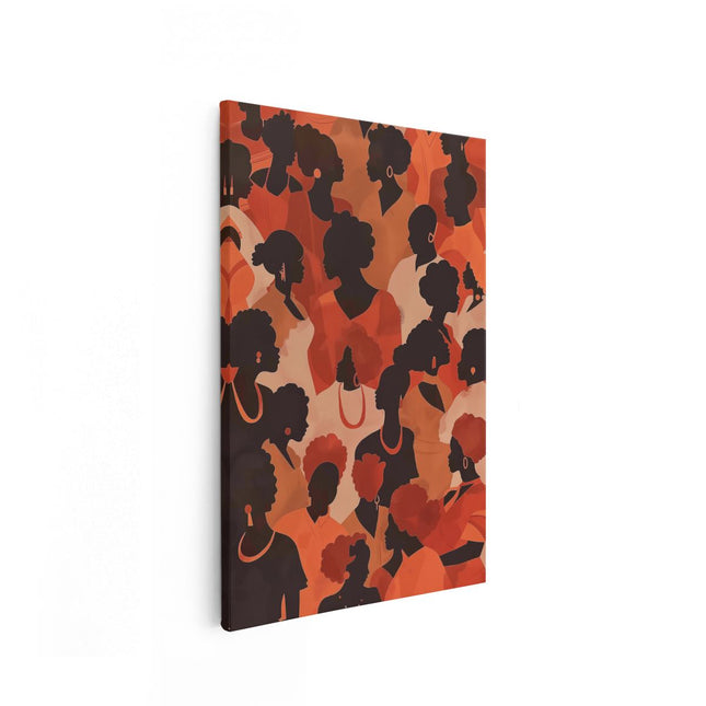 Canvas schilderij vooraanzicht Silhouetten van Vrouwen in Oranje en Zwart
