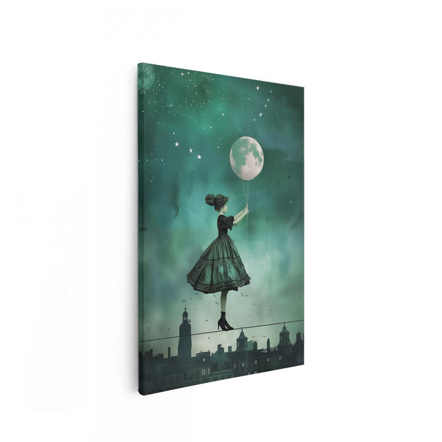 Canvas schilderij vooraanzicht Meisje in een Jurk met een Ballon