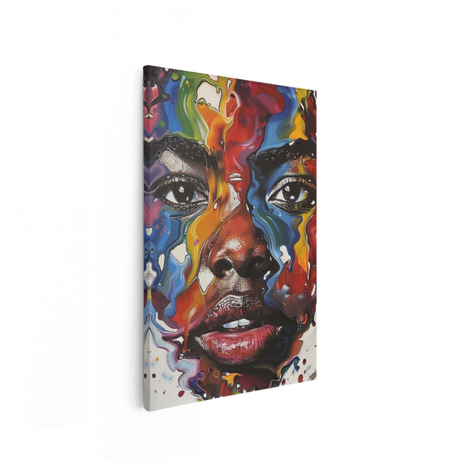 Canvas schilderij vooraanzicht Kleurrijk Kunstwerk van het Gezicht van een Vrouw