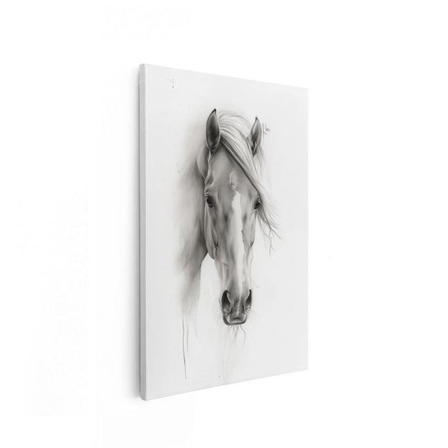 Canvas schilderij vooraanzicht Zwart Wit Tekening van het Hoofd van een Paard