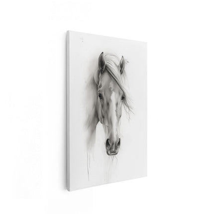 Canvas schilderij vooraanzicht Zwart Wit Tekening van het Hoofd van een Paard