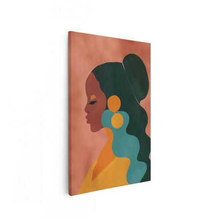 Canvas schilderij vooraanzicht Vrouw met Lang haar en Oorbellen