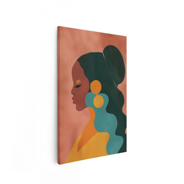 Canvas schilderij vooraanzicht Vrouw met Lang haar en Oorbellen