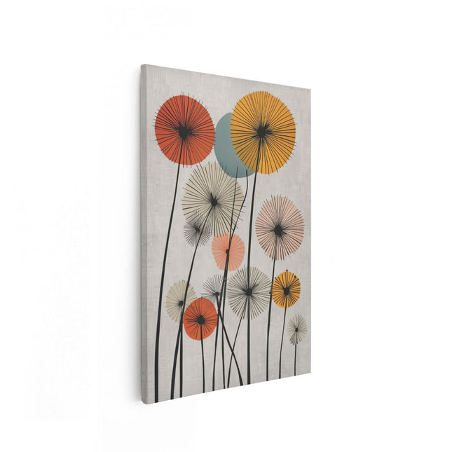 Canvas schilderij vooraanzicht Paardebloemen op een Grijze Achtergrond