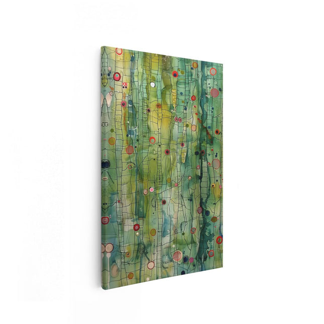 Canvas schilderij vooraanzicht Groen Kunstwerk met veel Stippen Erop