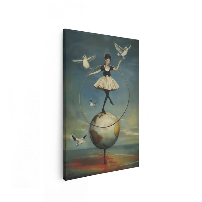 Canvas schilderij vooraanzicht Meisje Balancerend op een Hoelahoep