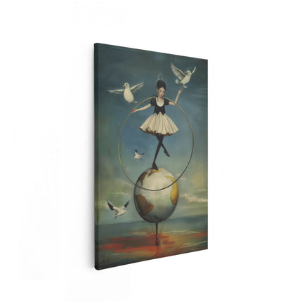 Canvas schilderij vooraanzicht Meisje Balancerend op een Hoelahoep