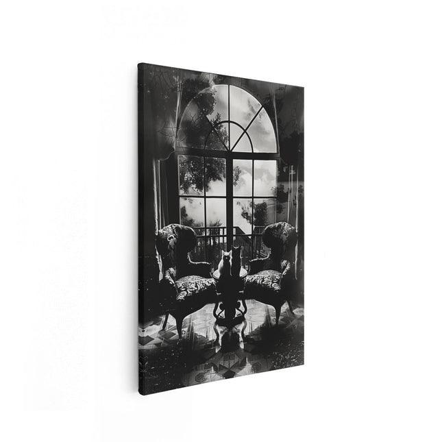 Canvas schilderij vooraanzicht Twee Stoelen voor een Raam