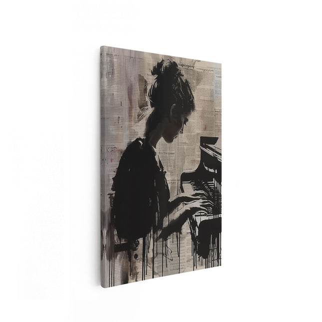 Canvas schilderij vooraanzicht Vrouw die Piano Speelt