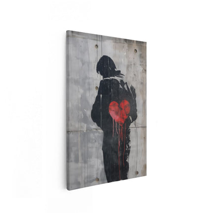 Canvas schilderij vooraanzicht Man met een Rood Hart op zijn Rug