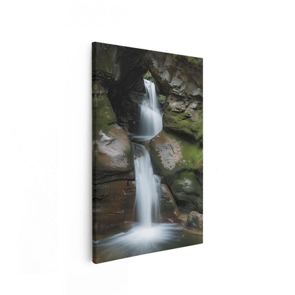 Canvas schilderij vooraanzicht Waterval die door een Grot Stroomt