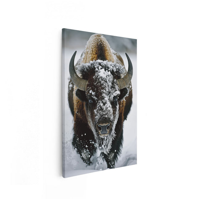 Canvas schilderij vooraanzicht Bizons Rennen door de Sneeuw
