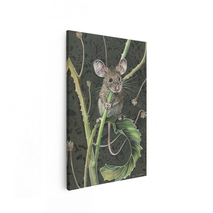 Canvas schilderij vooraanzicht Muis zit op een Blad