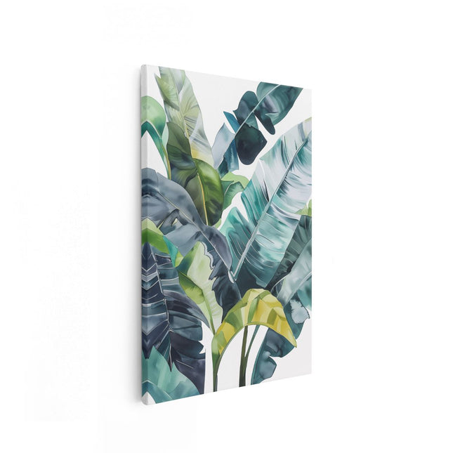 Canvas schilderij vooraanzicht Kunstwerk van Bananenbladeren op een Witte Achtergrond