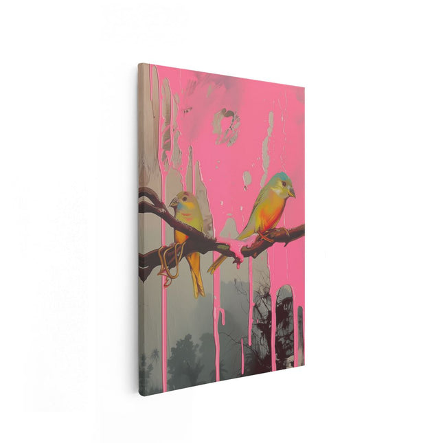 Canvas schilderij vooraanzicht Twee Vogels op een Tak