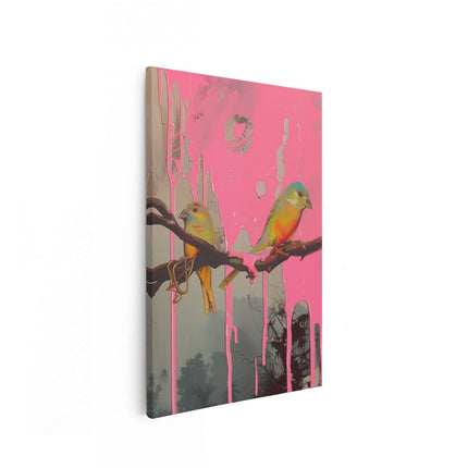 Canvas schilderij vooraanzicht Twee Vogels op een Tak
