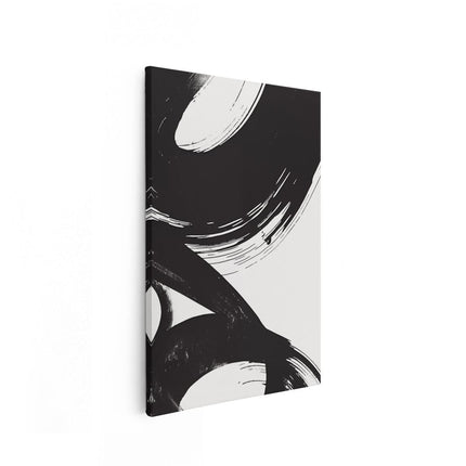 Canvas schilderij vooraanzicht Zwart Witte Penseelstreken op een Witte Achtergrond