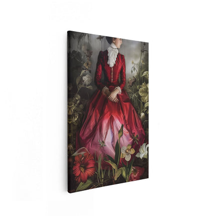 Canvas schilderij vooraanzicht Vrouw in een Rode Jurk
