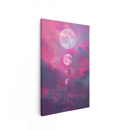 Canvas schilderij vooraanzicht Roze Lucht met Wolken en Manen