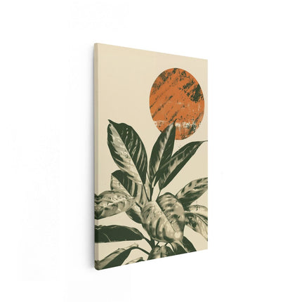 Canvas schilderij vooraanzicht Plant met een Zon op de Achtergrond