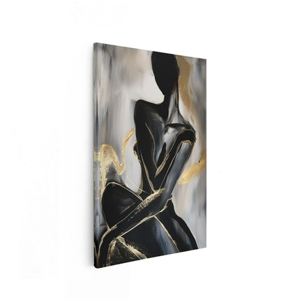 Canvas schilderij vooraanzicht Zwart en Goud Kunstwerk van een Vrouw
