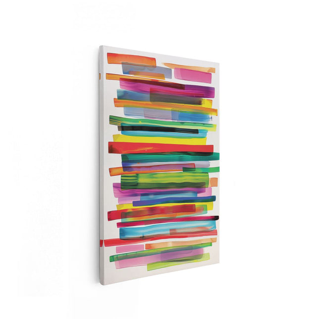 Canvas schilderij vooraanzicht Kunstwerk van Kleurrijke Strepen op een Witte Achtergrond