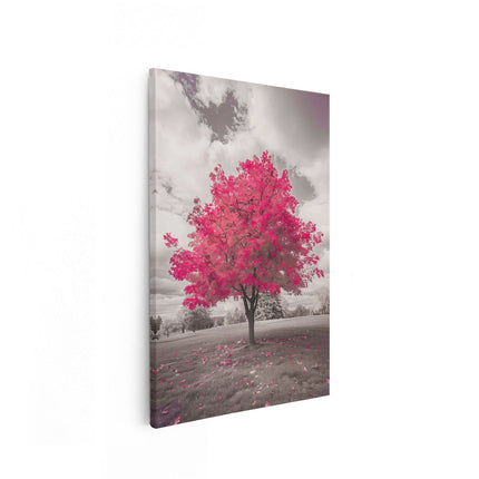 Canvas schilderij vooraanzicht Roze Boom in een Veld
