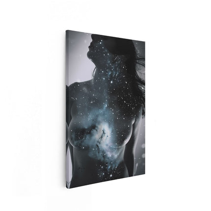 Canvas schilderij vooraanzicht Vrouwenlichaam met Sterren op de Achtergrond