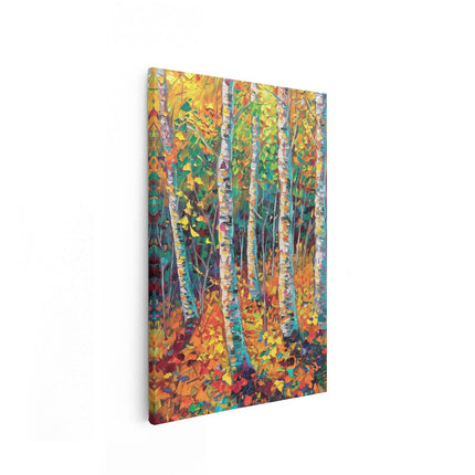 Canvas schilderij vooraanzicht Kunstwerk van Berkenbomen in de Herfst