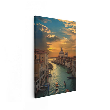 Canvas schilderij vooraanzicht Het Grote Kanaal in Venetië bij Zonsondergang