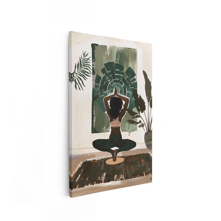 Canvas schilderij vooraanzicht Vrouw doet Yoga op een Tapijt